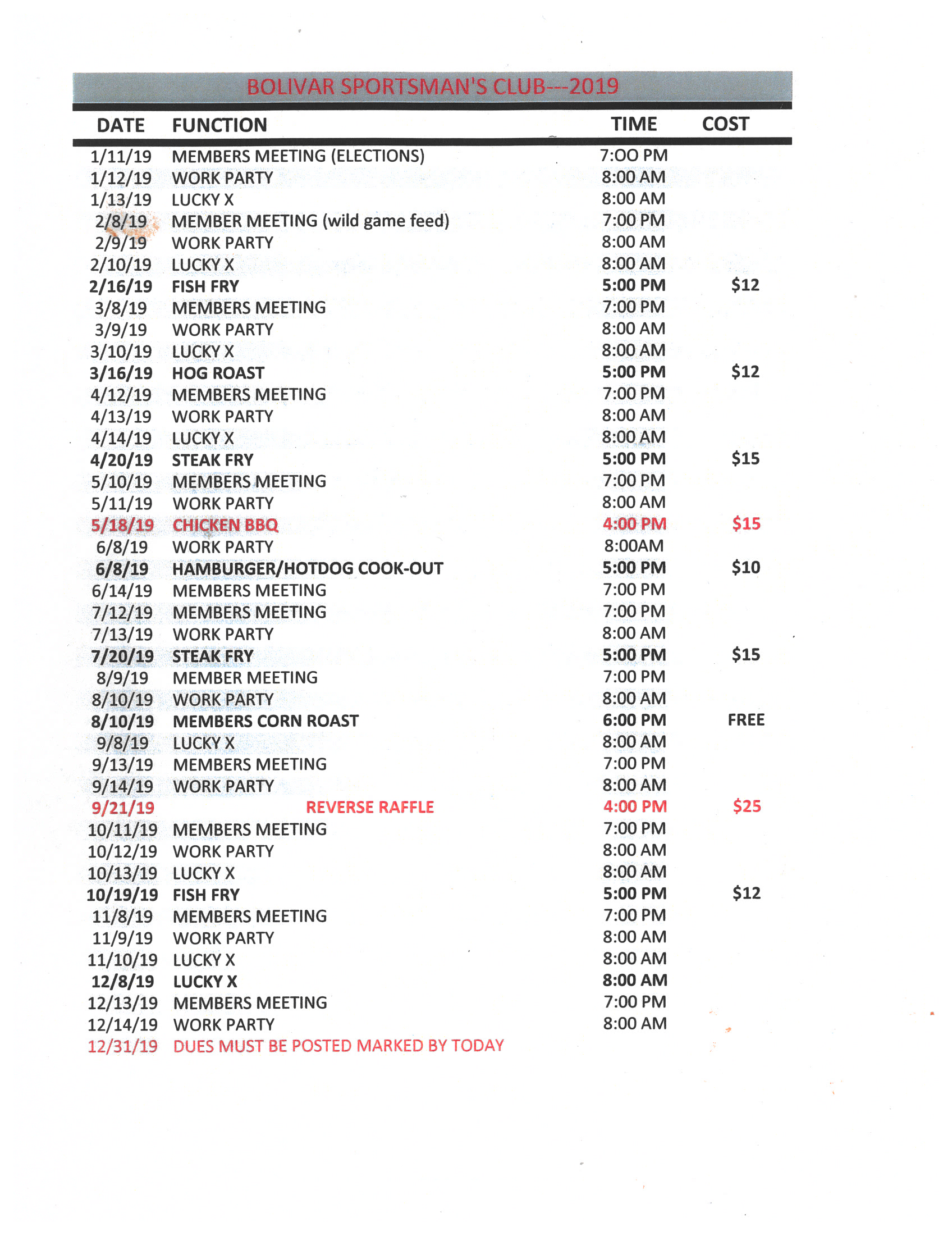 image of list of events
